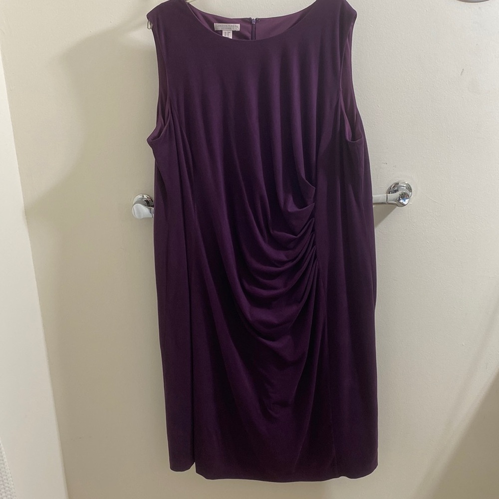 LONDON TIMES Suede Sheath Dress with Pleated Front